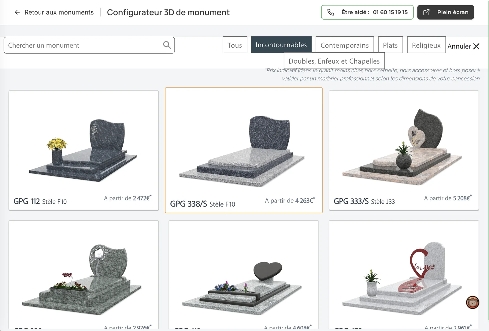 Configurateur 3D de monument funéraire